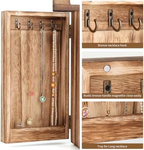 Meangood Jewelry Box Jewelry Organizer, 5-Layer Wooden Jewelry Organizers and Storage Boxes for Women Girls, Ring Earring Bracelet Necklace Holder Organizer with Mirror & Drawers (Carbonized Black) - Image 4