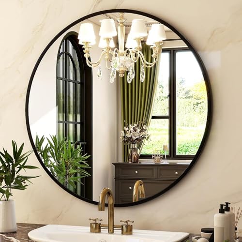 HARRITPURE Round Mirror 42 Black Wall Mounted Circle Mirrors - Image 6