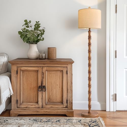 BOBOMOMO 62" Rustic Floor Lamp for Living Room, Retro Farmhouse Floor Lamp Rotary Switch, Resin Standing Lamp for Living Room, Corner, Dining Room, Bedroom, Home Decor - Image 5