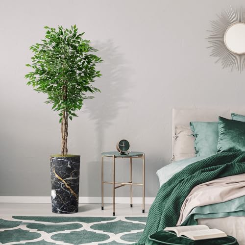 Artificial Tree in Modern Granite Effect Planter, Fake Ficus Silk Tree for Indoor and Outdoor Home Decoration - 75" Overall Tall (Plant Pot Plus Tree) - Image 5