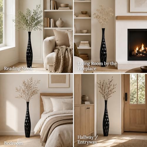 Leewadee Large Floor Vase 34 inches Mango Wood for Pampas Grass, Dried Flowers - Image 4