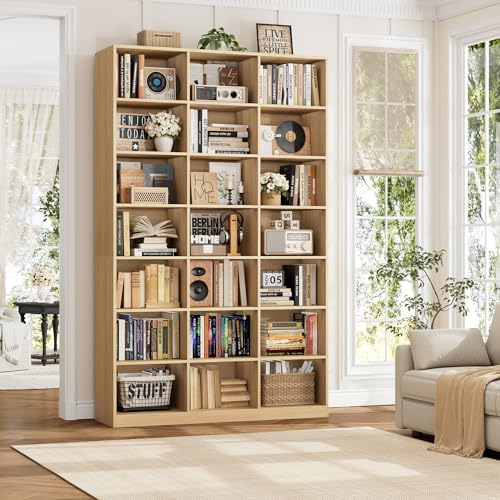 HOSTACK 86" H Triple Wide Bookshelf and Bookcase, 7 Tier Tall Bookshelf with Storage, Large Bookcase with 21 Open Display Storage Shelves, Book Shelf Media CD DVD Storage for Living Room, Light Wood - Image 7