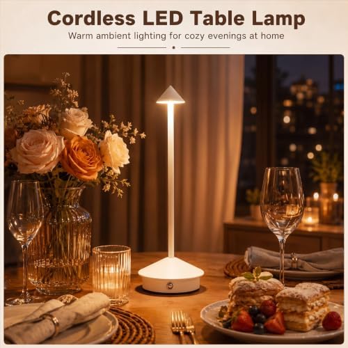 12 Pack Cordless Table Lamp, 3 Color Stepless Dimmable, White - Image 6