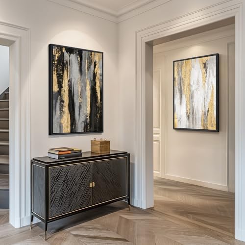 Large Framed Elegant Black White Gold Wall Art for Living Room, 24x36 In - Image 4