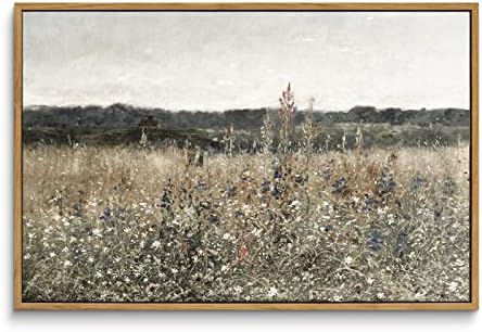InSimSea Framed Canvas Wall Art Vintage Decor, Wildflower Field Vintage Wall Art Canvas Prints, Modern Farmhouse Bathroom Home Wall Decor, 16"x24" by InSimSeaArt
