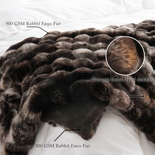 BENVWE Fluffy Faux Fur Throw Blanket for Couch, Soft Plush Thick Cozy Fuzzy Luxury Minky Bubble Blanket for Home Living Room Decor Gift for Women, Tie-dye Coffee, 60" x 80", 1100GSM - Image 4