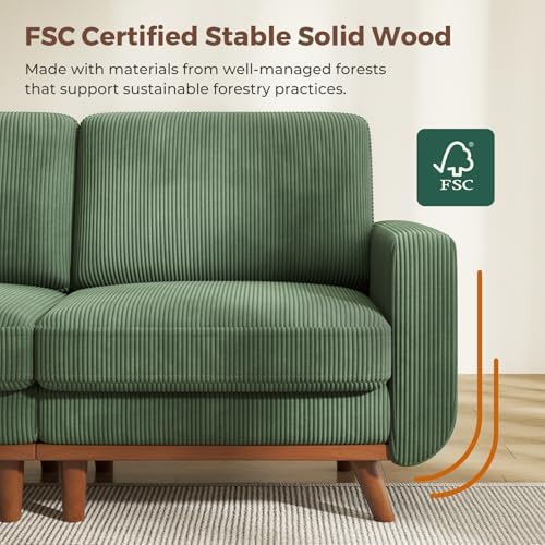 Vesgantti 97" Modular Sectional Sofa Green, U-Shaped Couch with Movable Ottoman, Comfy Corduroy Couch with Spring Cushion, Modular Sofa with Deep Seat for Living Room, Bedroom and Apartment - Image 3