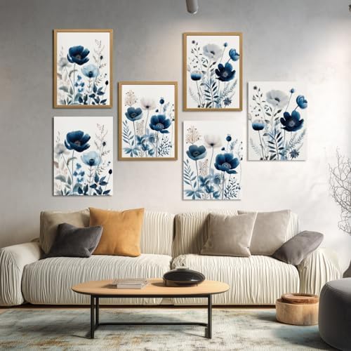 LLEEMPI Framed Navy Blue Floral Wall Art Set of 3, 12x16 Inch Canvas Prints - Image 6