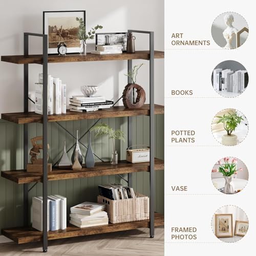 Heavy Duty 4 Tier Industrial Bookcase for Home Office, Rustic Brown - Image 3