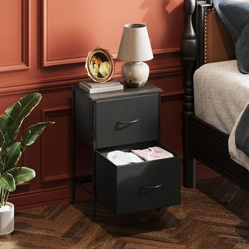 WLIVE Nightstand Set of 2, 2 Drawer Dresser for Bedroom, Small Dresser with 2 Drawers, Bedside Furniture, Night Stand, End Table with Fabric Bins for Bedroom, Dorm, Charcoal Black - Image 4