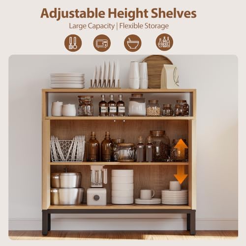 Mericonia 30 Inch Fluted Buffet Cabinet with Open Storage, Modern Sideboard with Doors & Adjustable Shelf, Accent Credenza Coffee Bar for Kitchen, Dining Room, Living Room, Entryway - Image 5