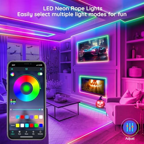FBZ 60Ft Led Rope Lights, Flexible Neon Lights Control with App/Remote, Multiple Modes, IP65 Outdoor RGB Waterproof, Music Sync Gaming Light Strip for Bedroom Decor - Image 2
