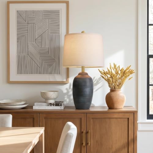 24.5" Vintage Ceramic Table Lamp for Living Room Black Single by VORTETHER