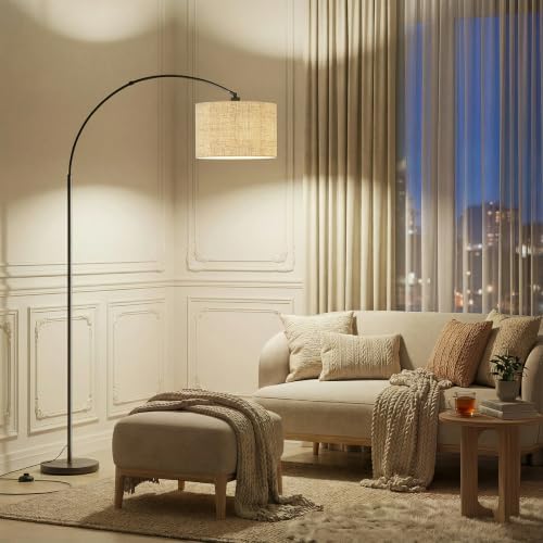 marctronic Arc Floor Lamp for Living Room, 71" Arched Standing Lamp for Bedroom, Beige Fabric Shade, 350° Rotating Head, 3000K-6000K Adjustable Color Temperature, Foot Switch, E26 LED Bulb Included by Marctronic