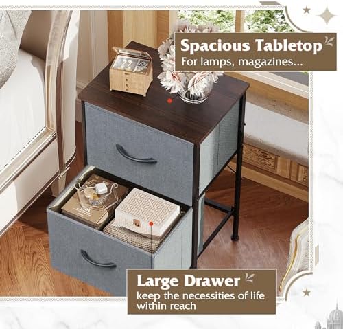 WLIVE Night Stand Set 2, Dresser and Nightstand Sets, Nightstands for Bedroom with 2 Fabric Drawer, End Tables Bedroom Furniture Set, Closet, College Dorm, Dark Grey - Image 5