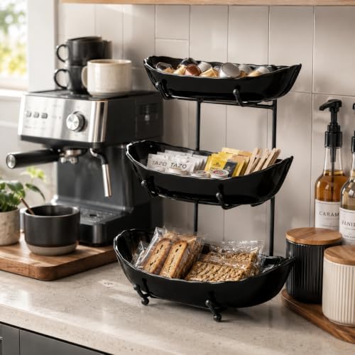 HBlife 3 Tier Fruit Bowl, Ceramic Fruit Basket for Kitchen Counter - Image 5