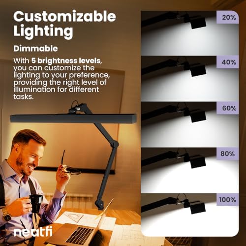 Neatfi 3,000 Lumens Ultra LED Desk Lamp with Clamp, 30W Dimmable Monitor Light, 5 Brightness Levels & 5 Light Modes (Black, 28 Inches with Metal Arm) - Image 5