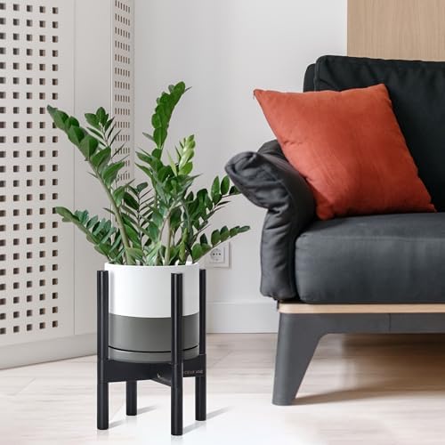 D'vine Dev Ceramic Pot with Ebony Wood Stand, White/Grey, 8 in, 55-B-M-6 - Image 4