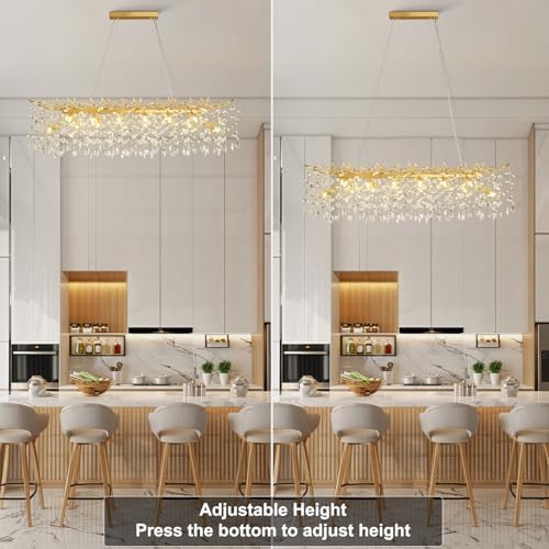 47.2" Modern Crystal Chandelier, 14-Light Gold Tree Branch Chandelier for Dining Room, Luxury Rectangular K9 Crystal Raindrop Chandeliers Light Fixture for Kitchen Island, Living Room, Foyer, Bedroom - Image 5