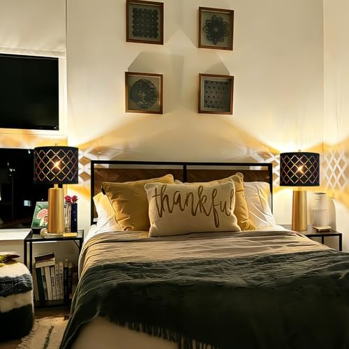 24" Modern Table Lamp for Living Room Bedroom Black Grid Shade - Image 4