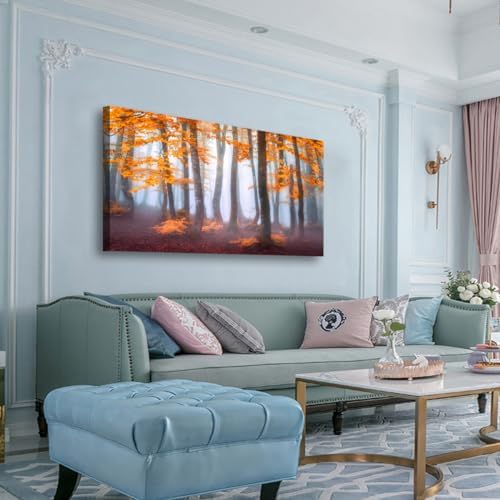 Orange Maple Leaf Tree Canvas Wall Art for Living room Office Bedroom Mist Forest Wall Art Print Paintings Modern Nature Autumn Landscape Pictures Wall Decor Artwork Ready to Hang - 20in * 40inch - Image 6