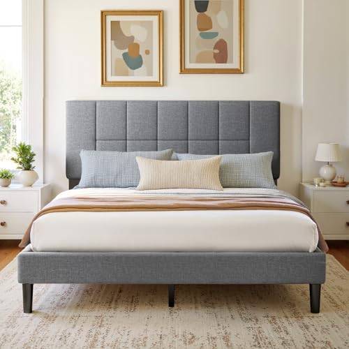 Marsail Queen Size Bed Frame - Upholstered, Adjustable Headboard,6"-12" Mattress Fit, 1300 lbs Capacity, Sturdy 12-Leg Wood Construction, Easy Assembly, Dark Gray by Marsail
