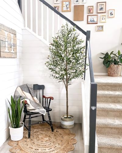 6FT Artificial Olive Tree Indoor Tall Faux with Planter&Basket - Image 6
