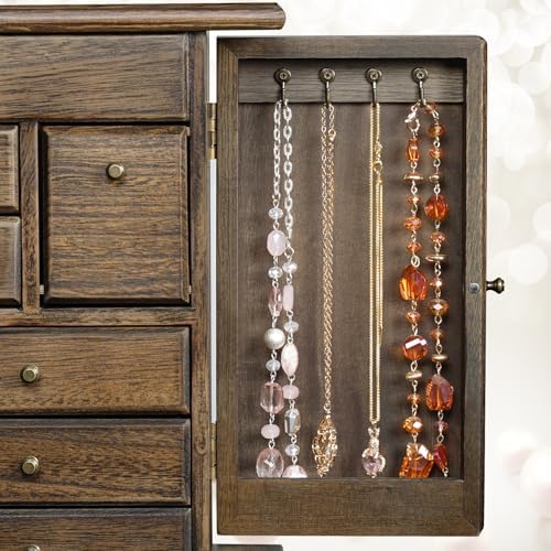 Jewelry Box for Women, Rustic Wooden Jewelry Boxes & Organizers with Mirror & Drawers,6 Layer Jewelry Organizer Box for Rings Earrings Necklaces Bracelets ((Vintage) - Image 7