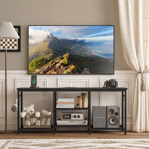 YGEOMER TV Stand for TVs Up to 50 Inch with Outlets, Bedroom, Black - Image 5