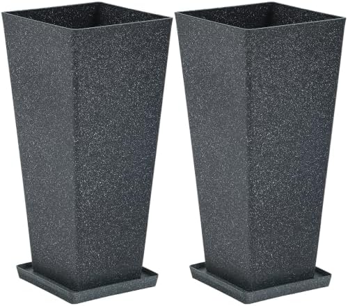 Autodaya 28" Plant Pots Tall Planters for Plants Outdoor Set of 2 with Tray - Image 2