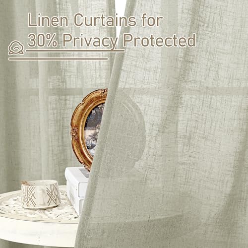 LAMIT Sage Grey Linen Curtains 48 Inch Length 2 Panels for Kitchen Window - Image 5