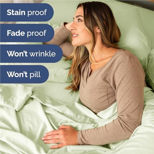 Full Size 4 Piece Sheet Set - Comfy Breathable & Cooling - Light Sage Green - Image 5