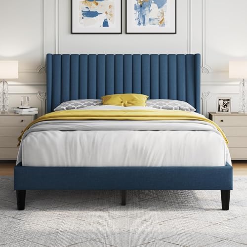 Yaheetech Queen Bed Frame with Headboard, Navy Blue Channel-Tufted Platform by Yaheetech