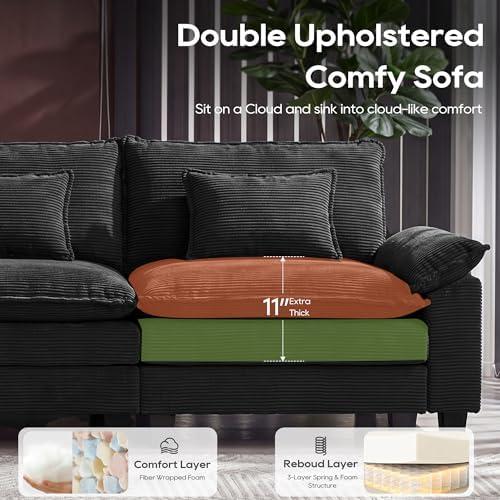 URRED Oversized Modular Sectional Sofa，Solid Black：122" U Shaped - Image 3