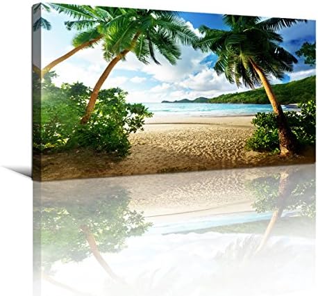 Wall Art Sea Beach Coconut Tree Landscape Picture Print Canvas Wall Art Modern Giclee Artwork Home Decor Stretched and Framed Ready to Hang,2cm Thick Frame, Waterproof Artwork. by HaichuangDecorArt