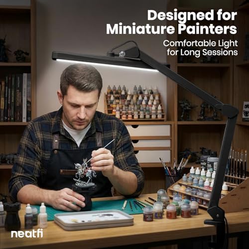 Neatfi XL 2,500 Lumens 30W LED Task Lamp for Manicure Table, Crafts, Workbench, Office – 22” Wide Shade Desk Light | Eye-Caring 6500K | 4-Level Brightness (Black, Non-CCT with Clamp) - Image 2