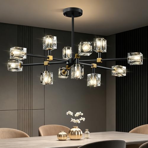 Modern Sputnik Crystal Chandelier:Black and Gold Dining Room Entryway Light by BlesULuk