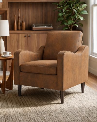 LEVELEVE Accent Arm Chair – Retro Cowhide, Upholstered Scooped Comfy Reading Chair for Living Room, Bedroom, Apartment, Waiting Room by Enjoyyourlife