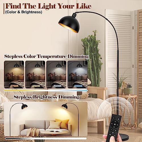 【Upgraded】Black Arc Floor Lamps for Living Room - Dimmable Arched Floor Lamp with Remote Control & 2700-6000K 9W LED Bulb Included, Modern Arch Standing lamp, Industrial Tall Lamp for Bedroom Reading - Image 5