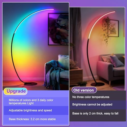 RGB Floor Lamp 68.9" Million Colors Changing Arc Floor Lamps with Remote & APP, 3 Temperatures LED Dimmable, DIY Mode, Dynamic Scene, Tall Standing Lamps for Living Room Bedroom Gaming Rooms（RGB） - Image 6