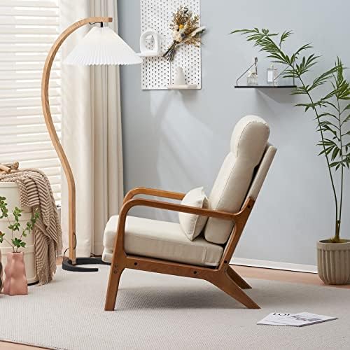 Karl home Accent Chair High Back Mid-Century Modern, Beige - Image 4