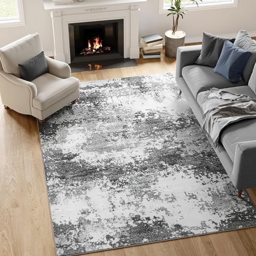Washable Rug 4x6 Entryway Rugs for Living Room Bedroom Carpet, Grey Indoor Vintage Abstract Boho Large Area Rug Non Slip Faux Wool Rugs for Dorm, Dining Room Table, Nursery, Kids Playroom, Gray by Acapet