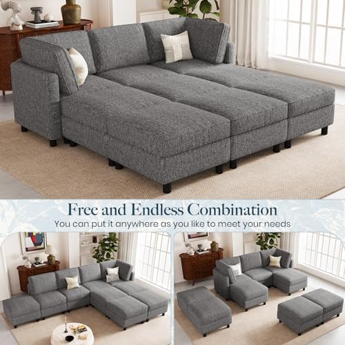 Belffin 84.3" 9 Seats Sleeper Sofa Modular Sectional Sofa Washable Sectional Couches for Living Room Comfy Couches with Storage Seat Couch Sofas with Chaise,Grey - Image 4