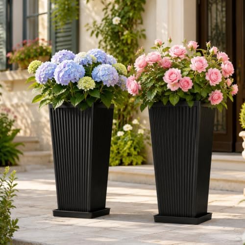 NicBex 24" Tall Planters for Outdoor Plants Set of 2 Square Fluted,Black by NicBex