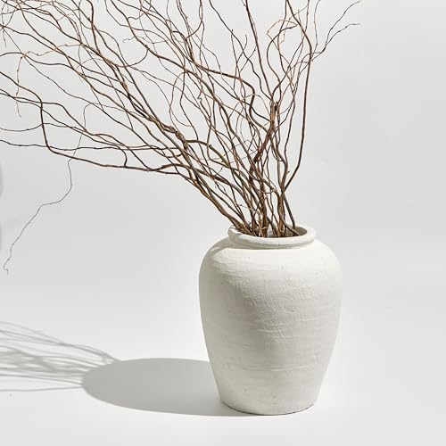 LB2 White Ceramic Large Vase, 11.8" Tall Zen Style, Terra Cotta Pitcher Vase, Distressed Farmhouse Decor, Pottery Decorative Flower for Home Decor (A - White 11.8") - Image 3