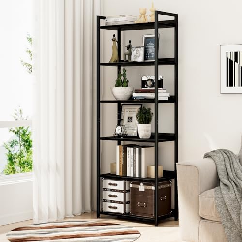 NUMENN Bookshelf, 6 Tier Freestanding Shelving Unit, Black - Image 2