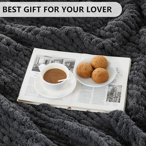 L'AGRATY Chunky Knit Throw Blanket for Couch, 72 x 84 Inches, Dark Grey - Image 7
