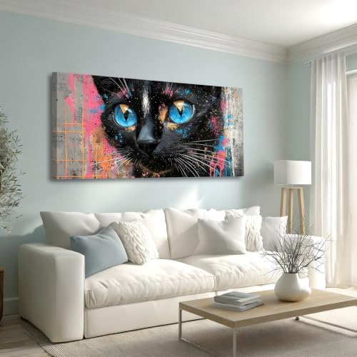 Black Cat Canvas Wall Art Animal Wall Decor Modern Street Art Perfect for Living Rooms Bedrooms and Offices Ready to Hang Right Out of the Box 20x40 In - Image 4