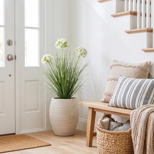 Ttranewsoo Artificial Grass Plant with White Flowers, 35.4 Inch Tall Faux Potted Plant, UV Resistant Greenery for Indoor and Sheltered Outdoor Floor Decor, 1 Pack - Image 6
