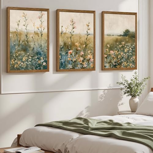AVECCO 3 Pieces Vintage Wildflower Field Wall Art Framed Canvas 20x30 inch - Image 4